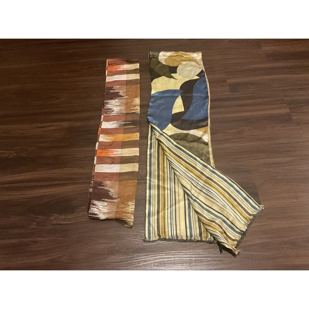 2 - Adrienne Vittadini Scarfs Brown-stripe 100% Silk Orange Is Linen/silk